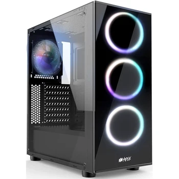 

HiPER SR-3RGB gaming case black (ATX, tempered glass, RGB fan 4x120 mm, 1xUSB, HD Audio)