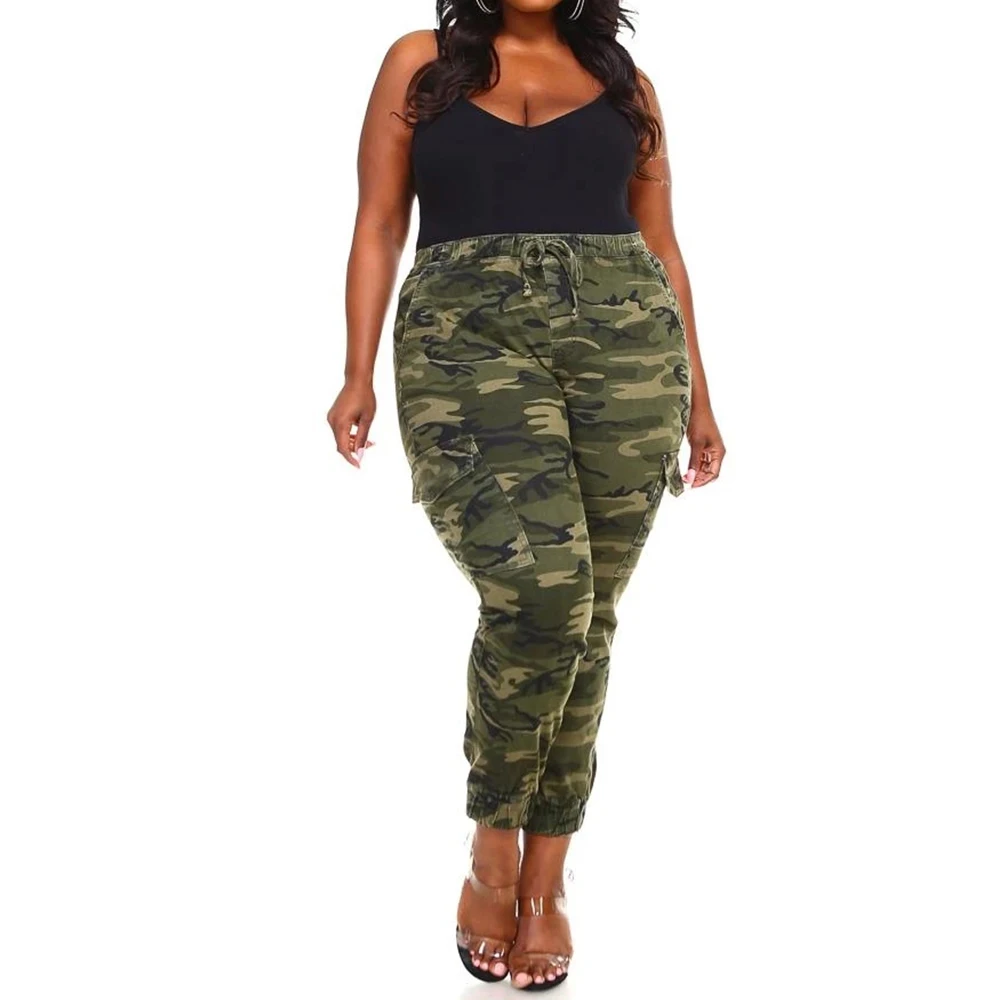 

Women Oversized Camouflage Casual Trousers Plus Size L-6XL Daily Casual Big pocket Drawstring High Camo Pencil Pants D30