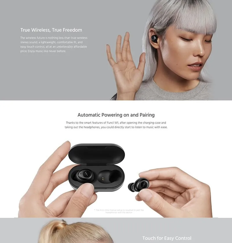 FUNCL W1 tws bluetooth наушники микрофон сенсорное управление гарнитура наушники 5,0 Contral Nosie Reduction Tap Contral наушники
