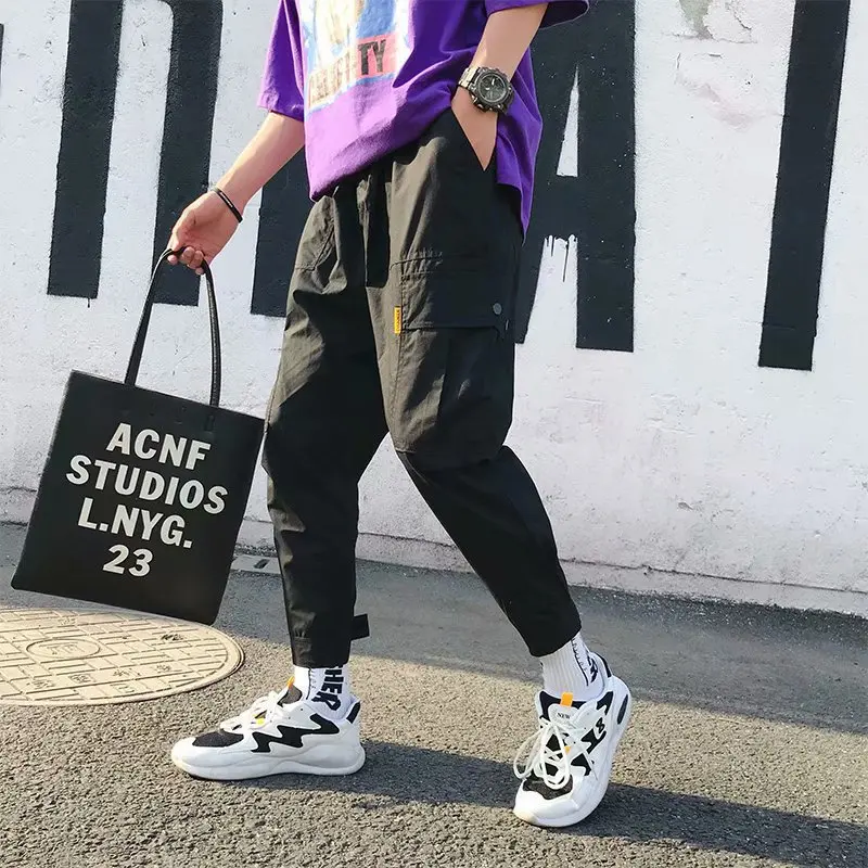 

New Style Loose-Fit Velcro Capri Pants Beam Leg Popular Brand Summer Japanese-style Bib Overall Men's Thin Skinny Harem Pants