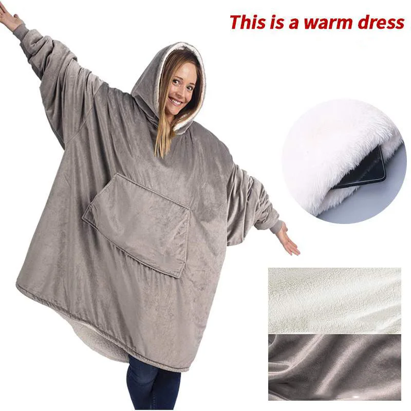 Manta de forro polar con mangas para exteriores, mantas de bolsillo con capucha, suave y cálida, bata inclinada, albornoz, sudadera, Jersey, novedad