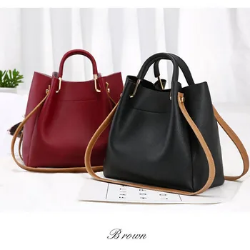 

Fashion Bucket Bags Women PU Leather Handbag High Capacity Casual Wild Bag Ladies Fresh Simple Shoulder Bags