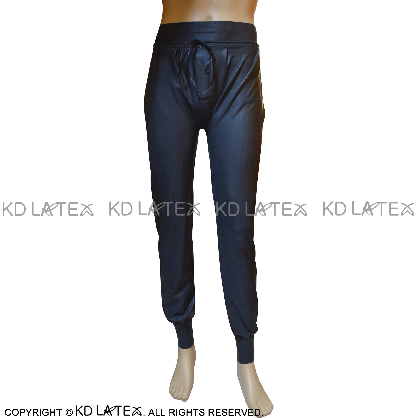 

Black Sexy Latex Pants with Pockets And Lacing At Front Rubber Trousers Bottoms CK-0062