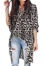 New Fashion Women's Casual V-Neck Blouse Half Flare Sleeve Long Shirt Ladies Irregular Leopard Print Tops and Blouse