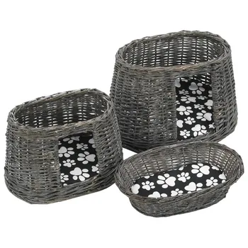 

3PCS Willow Cats BasketsIndoor cat house Pet Woven Bed Pet House Basket Bed for Cat/Kitten/Puppy/Dog Cat with Gray Cushions