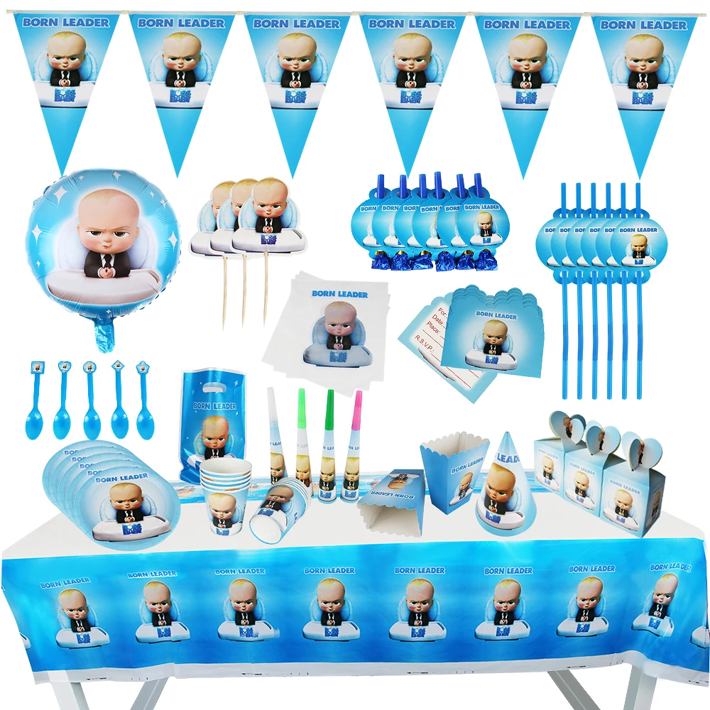 

New Boss baby Party supplies Set Box Napkins Plates Tablecloth Cups Knives Forks Spoons Spiderman Birthday Party Decoration Kids