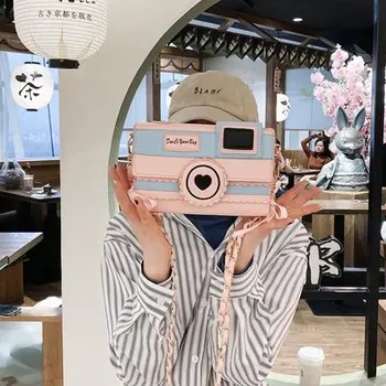 

Cartoon sweet girl bag camera lace bow bags for women 2020 new soft sprout bags chain solid shoulder bag fashion crossbody bag