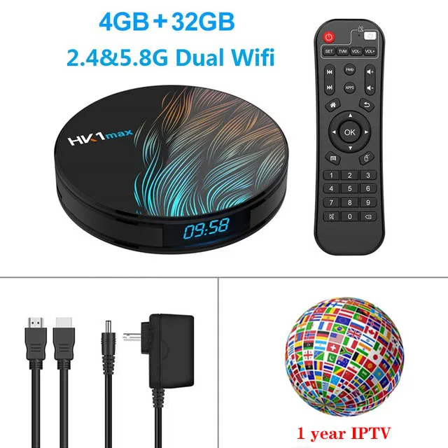 Hk1 Max Smart IPTV Box android 9,0 4G 32G Rk3318 H.265 wifi 1080p USB3.0 BT4.0 4K телеприставка Android 9 лучше, чем H96 max X96 - Цвет: Box and 1 year IPTV