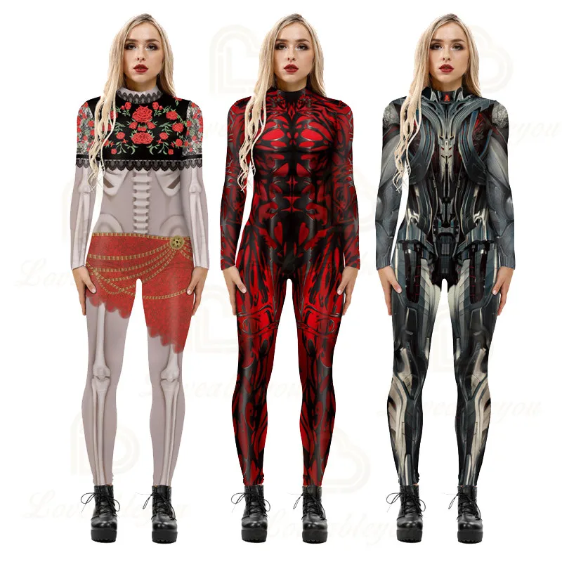 

Skeleton Cosplay Zombie Scary Costume Vampire Skull Halloween Dress Jumpsuit Carnival Party Day of The Dead Horror Costumes