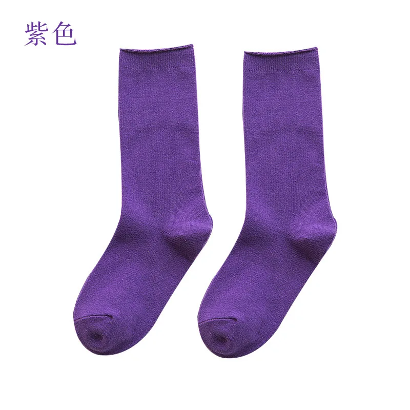 purple PEONFLY Harajuku, Осенние однотонные женские носки, яркие Хлопковые женские повседневные носки до щиколотки, яркие, желтые, зеленые, красные, забавные носки - Цвет: purple