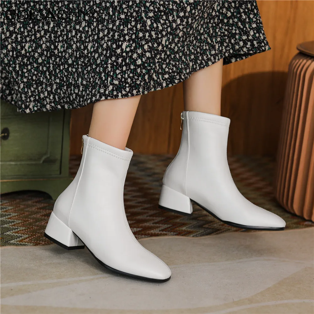 

Ankle Boots Female British Style 2021 Autumn Winter Boots Square Toe Zip Thick Heel High Heels Short Boots Zapatos De Mujer