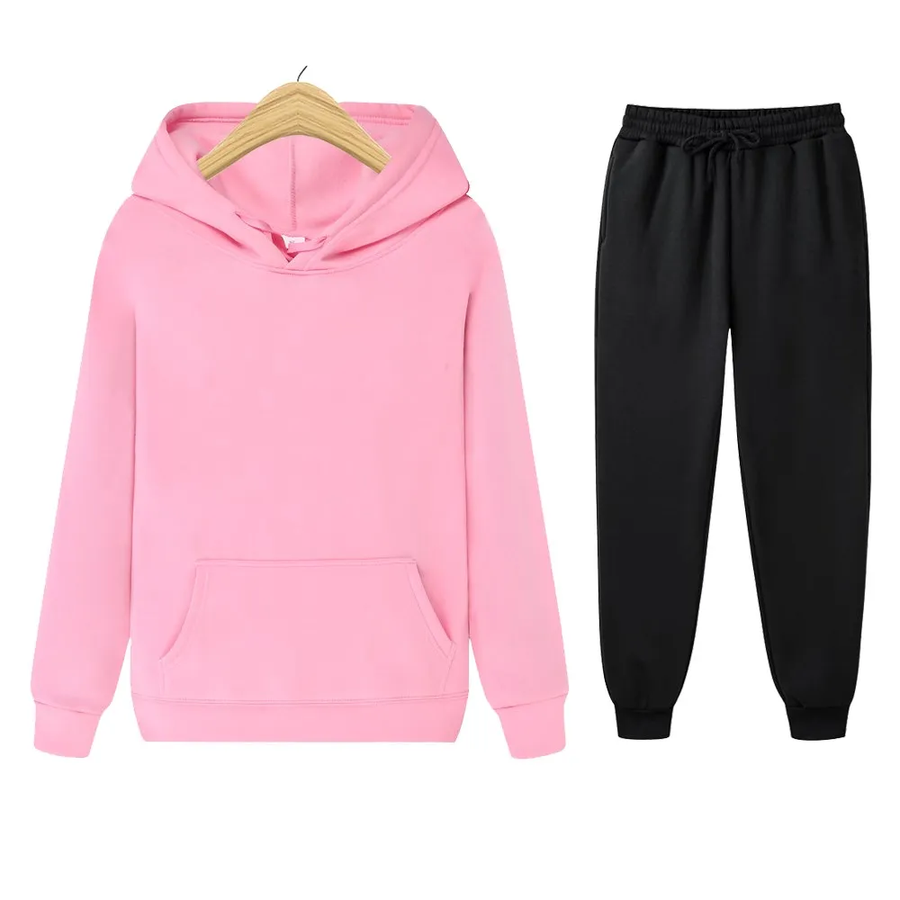 Women Hoodies Tracksuits Fashion Plus cashmere Hooded Sweatshirt Two Pieces Set Casual Long Sleeve Solid Hoodie Sport Pants Suit