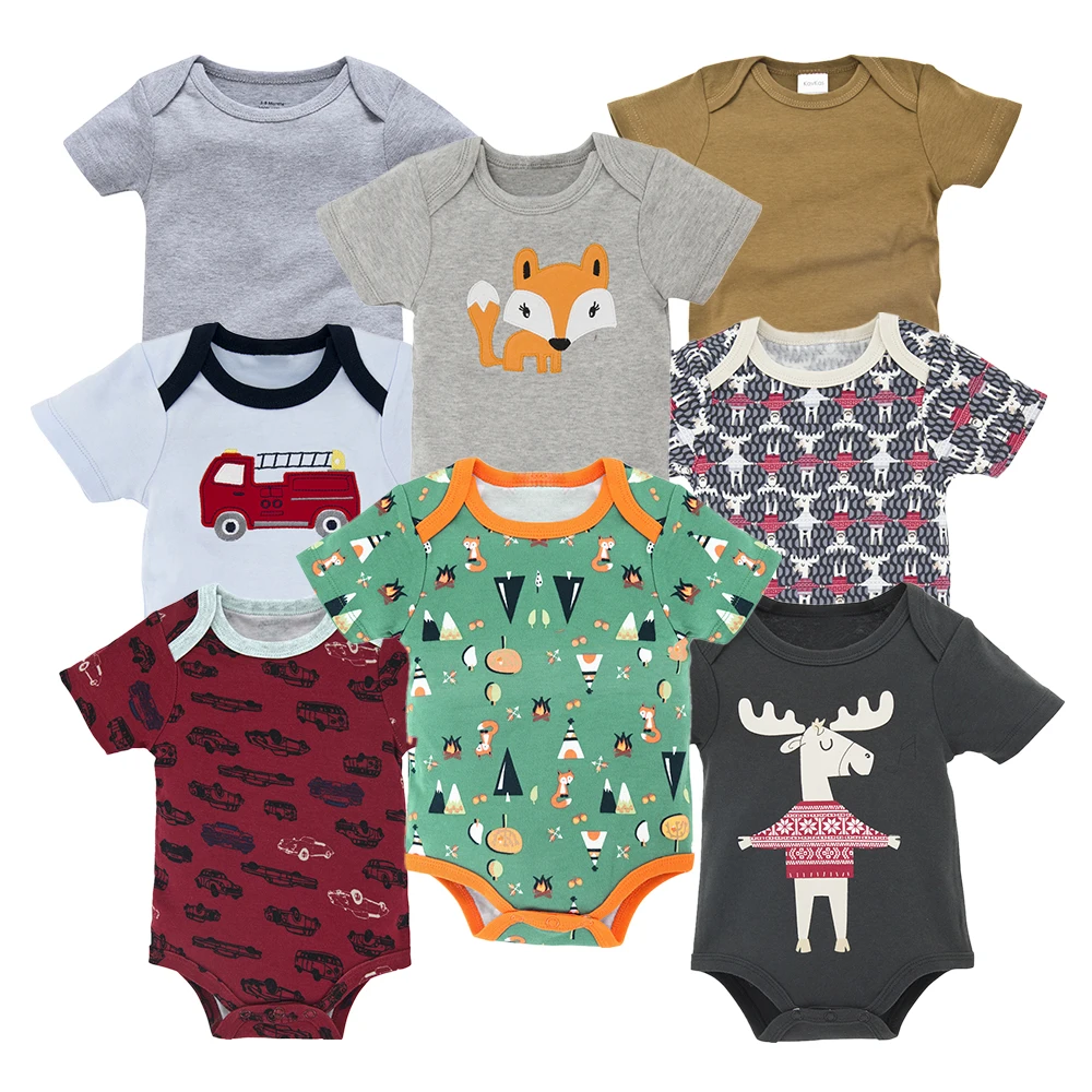 8 шт./партия, для детей от 0 до 12 месяцев, с короткими рукавами, для маленьких девочек, детские носки с рисунком для мальчиков и девочек, комбинезоны, одежда Комплекты одежды для новорожденных
