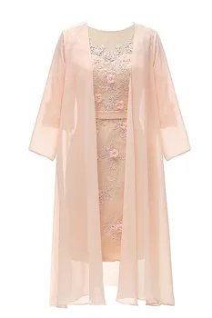 

2019 Lilac Ruffled Chiffon 2 Pieces Knee Length Mother Of The Bride Dress Plus Size With Jacket Vestido Mae Da Noiva