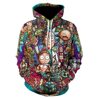 

2019 youth 3D poker clown harajuku prints rick and morty hoodie poleron hombre mens hoodies sweatshirt anime hoodie ropa
