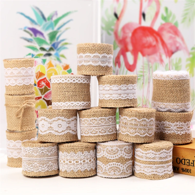 2M 2,5-5cm Cinta de arpillera de Yute Natural boda clasica campestre decoración de lazo de arpillera de yute rollo feliz suministros para fiesta de Navidad DIY