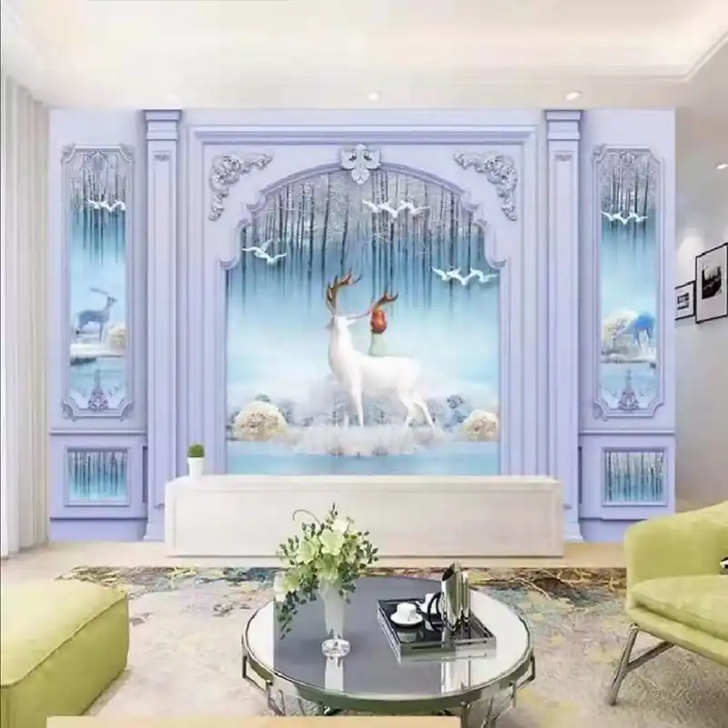 カスタム3d壁紙現代の小さな新鮮な夢鹿の森雪と背景壁8d壁紙壁画 壁紙 Aliexpress
