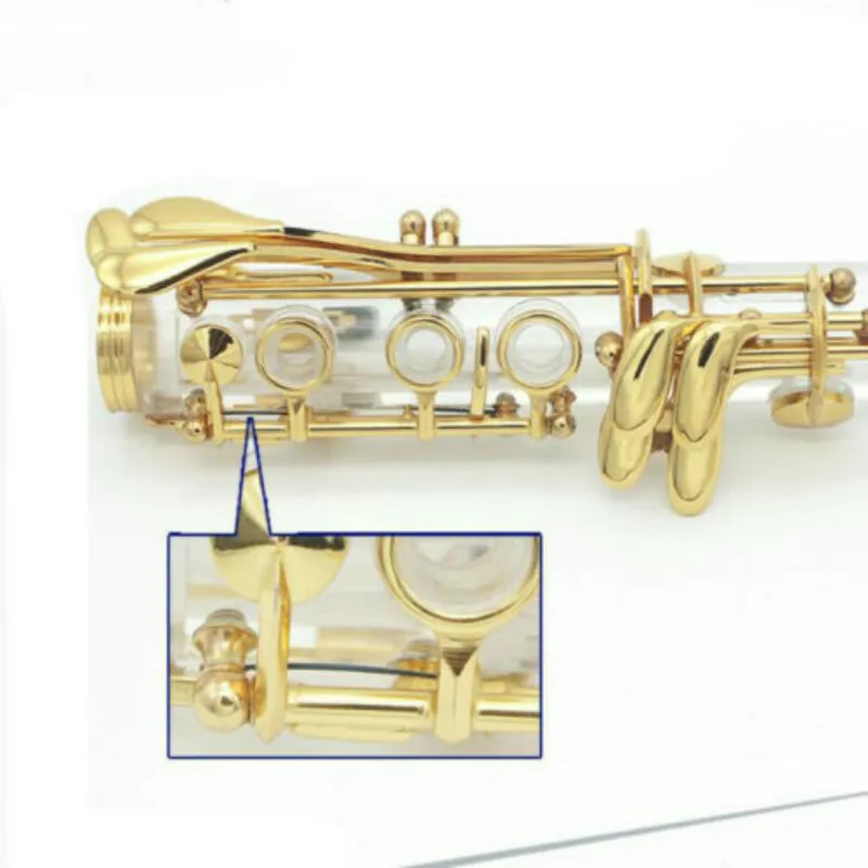 Акриловый прозрачный кларнет в B плоских, позолоченных ключей
