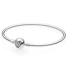 Подлинный 925 пробы Серебряный паве ледяной узор сердце зимы застежка цепь базовый браслет подходит для женщин шарик Шарм ювелирные изделия
