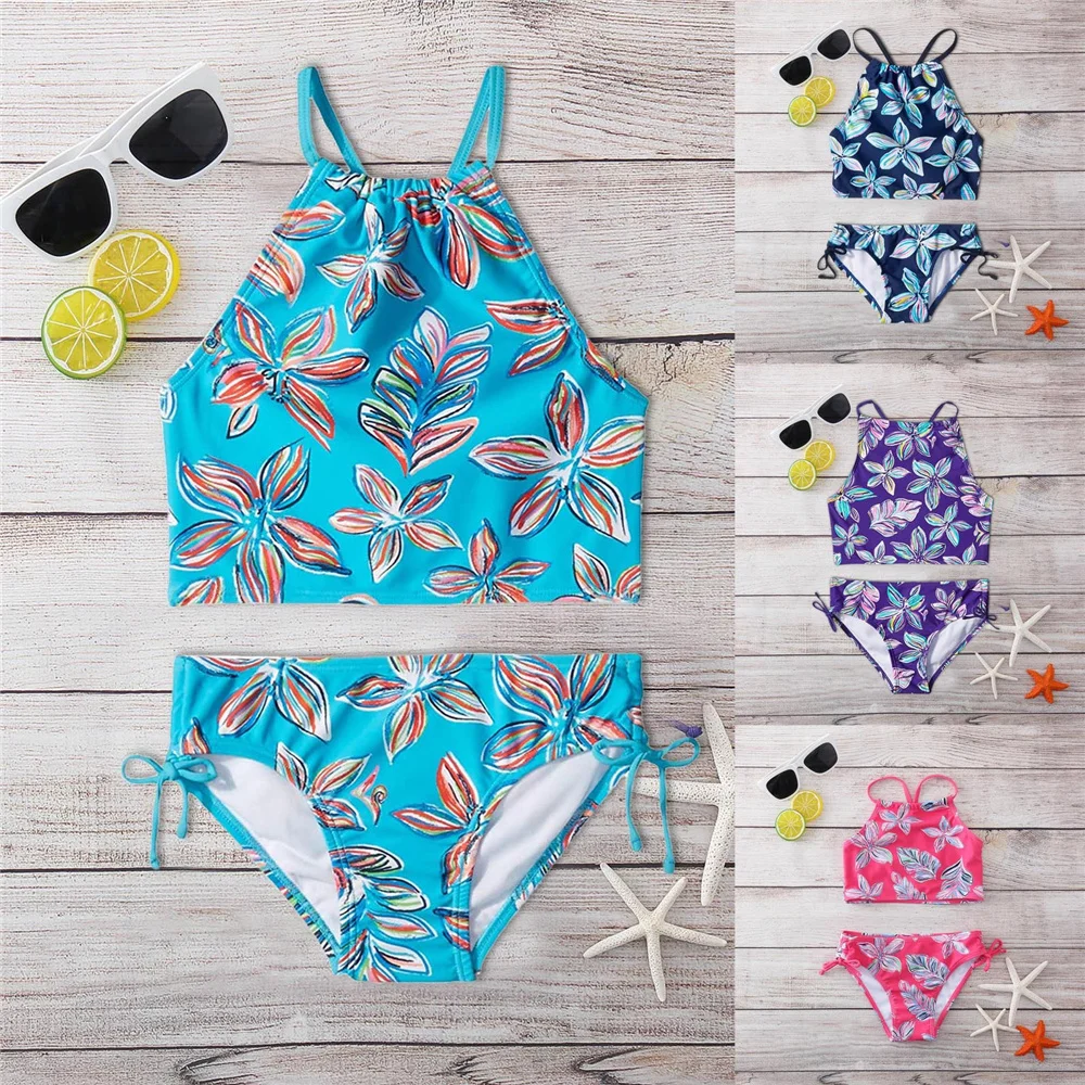

New Kids Girls Bandage Bikinis 2022 Hot Print Summer Children Swimwear Swimming Suit Baby Kids Biquini Infantil Swimsuit XA001