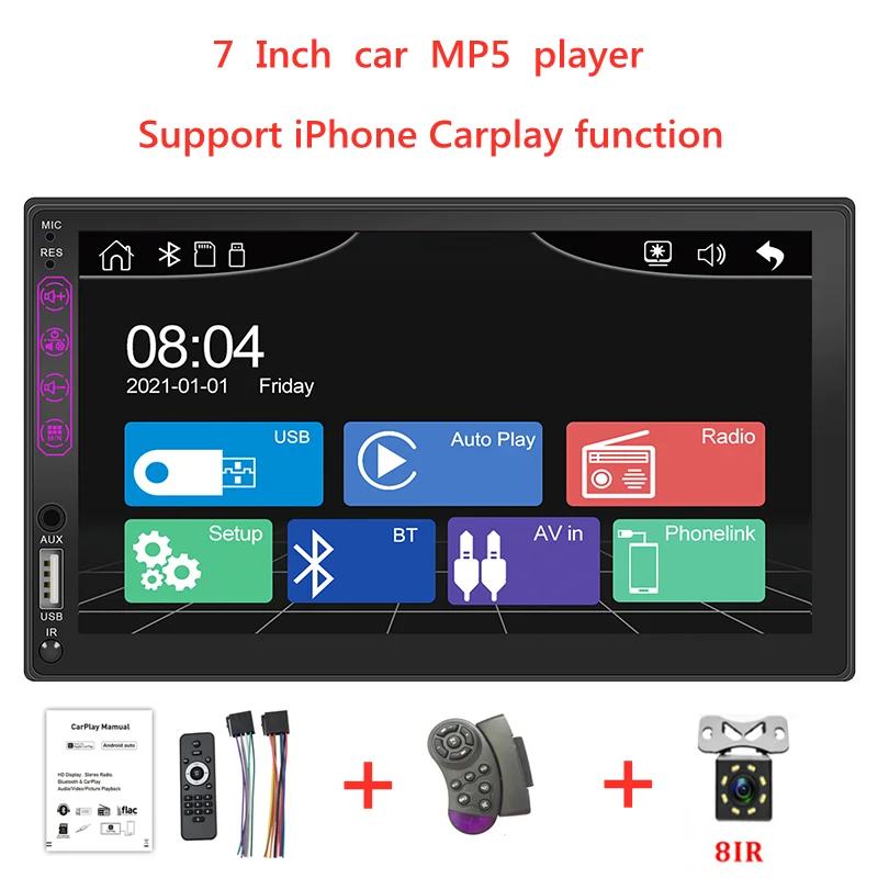 New 2 DIN Car Radio 7" Touch Screen Stereo Bluetooth MP5 Multimedia Player Supports Android/Apple Carplay /IOS Mirror Connection |