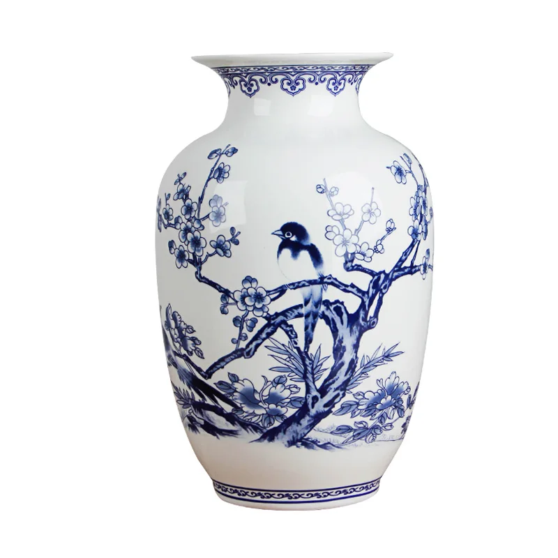 vase x1 Цзиндэчжэнь синие и белые фарфоровые вазы тонкой кости фарфоровая ваза Птица и украшенные цветами высококачественная керамическая ваза - Цвет: vase x1