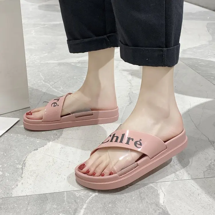 

Slipper Women's Outer Wear 2020 Summer New Style Korean-style Versatile Fashion Network Red Nursing Cross Transparent A- line Sa
