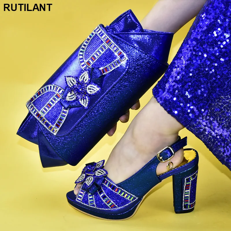 

Latest African Shoe and Bag Set Decorated with Rhinestone Luxury Shoes Women 2020 Italian Shoes with Matching Bags Latest Design