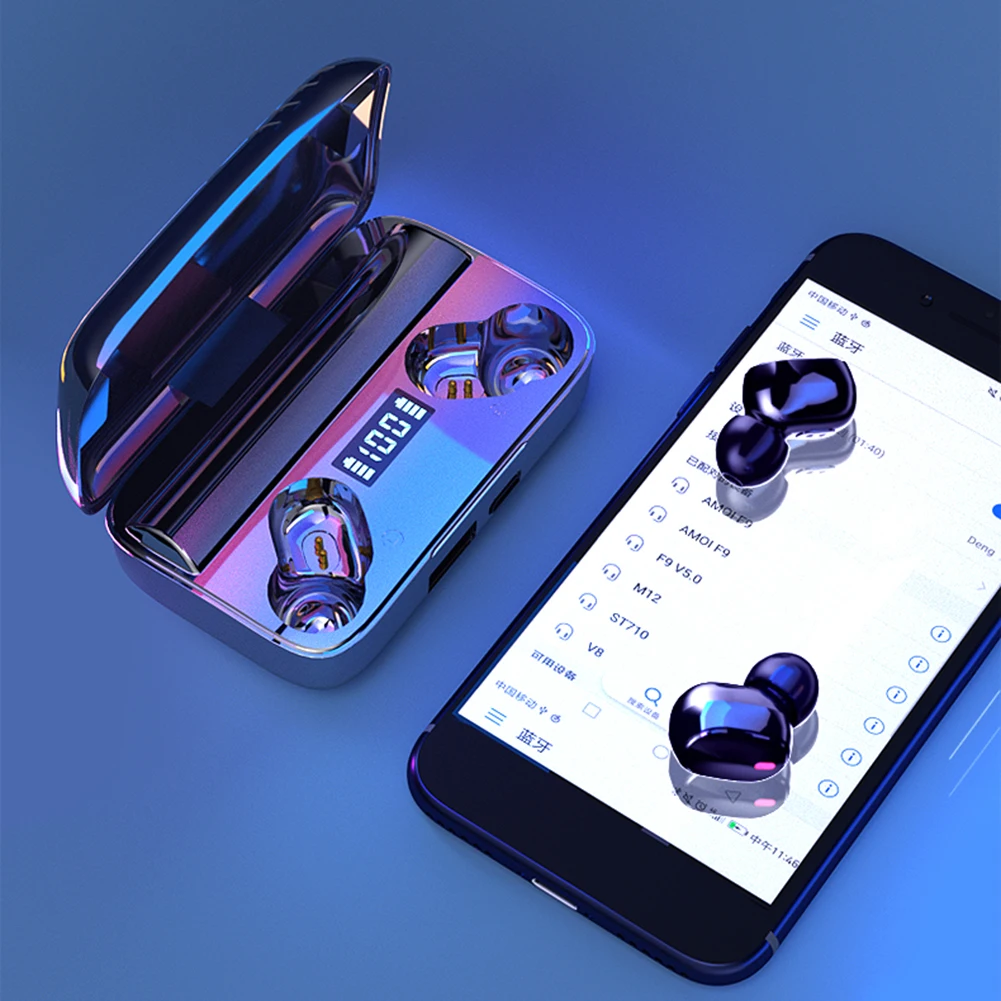 Mini Headphone Sport Headset with Charging Box Bluetooth In ear Headphones with Digital Display Charging Case TWS Earbuds