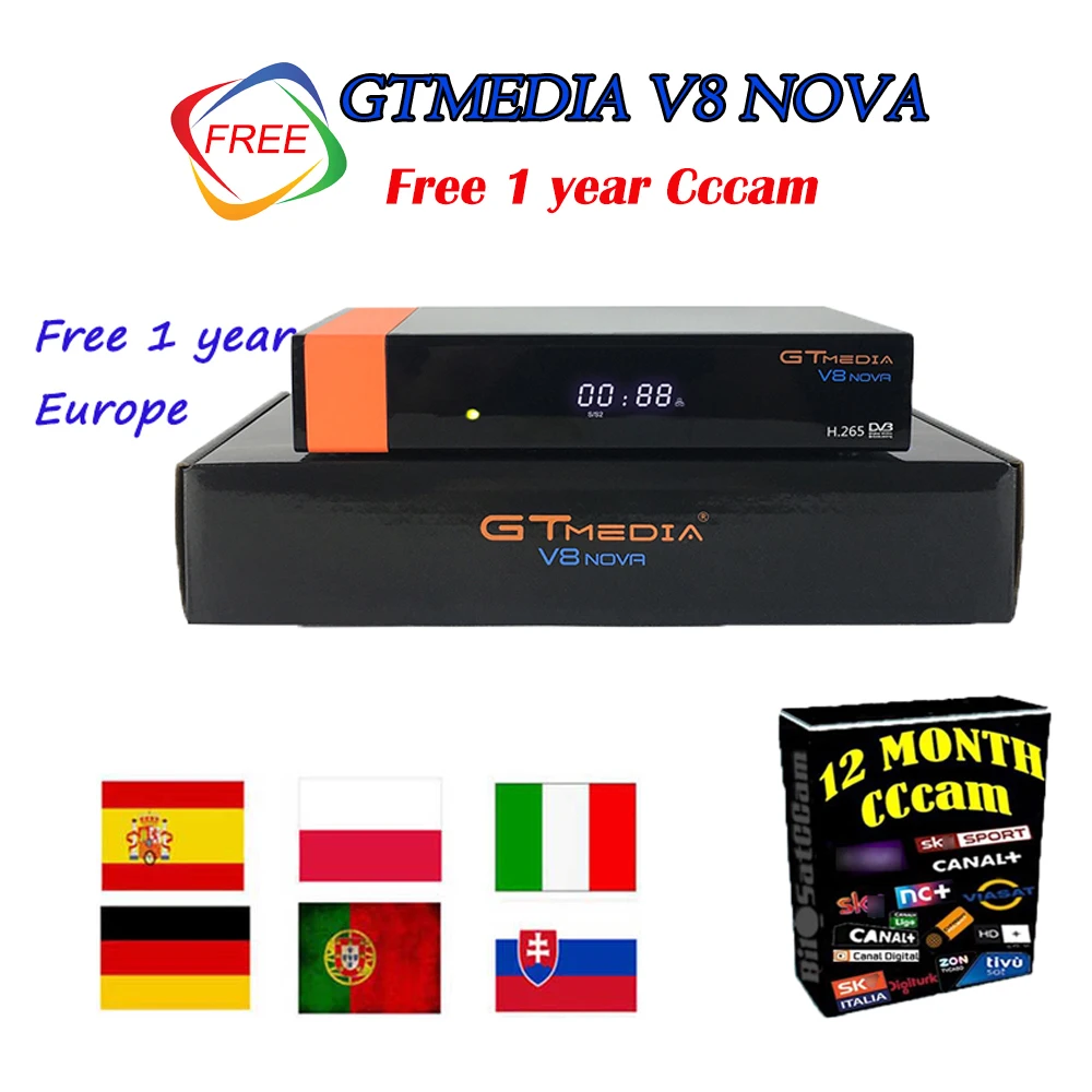 

GT Media V8 Nova DVB-S2 Freesat v8 Satellite Receiver V8 Super H.265 WIFI+1 years Europe Spain PT DE PO CCcam-clines TV decoder