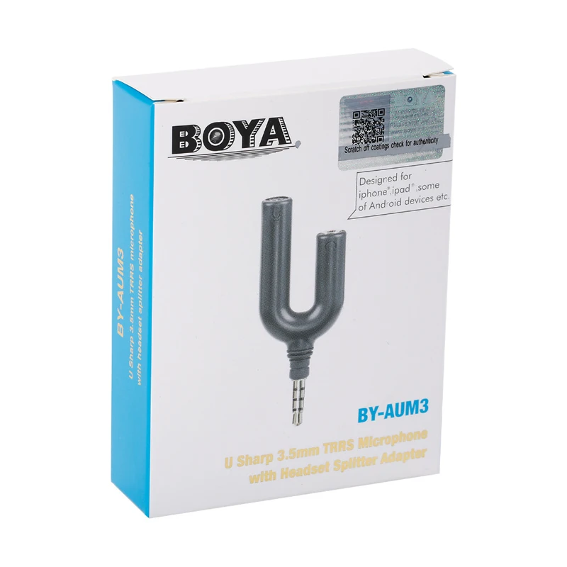 BOYA BY AUM3 Microphone with Headset Splitter Adapter Headphone Output Monitoring for iPhone XS XR X 8 7 Plus ipad iPod Touch
