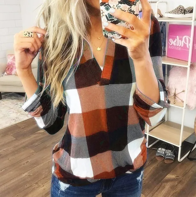2022 Women Shirts Autumn Casual Plaid Shirt For Women Tops And Blouses Long Sleeve Red Ladies Plaid Shirts Orange