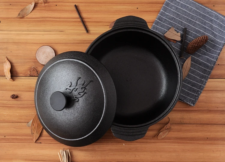 Cast iron saucepan thickening deepened uncoated soup pot old style stewed meat casserole household chafing dish soup dry stewpot