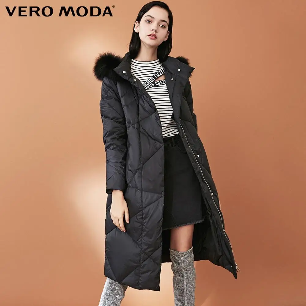 Black Vero Moda женский 90% белый утиный пух Лисий меховой воротник длинный пуховик парка пальто | 318312501 - Цвет: Black