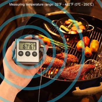 

Digital BBQ Meat Food Cooking Stainless Steel Thermometer & Kitchen Timer 2 In 1 Loud, Audible Alarm