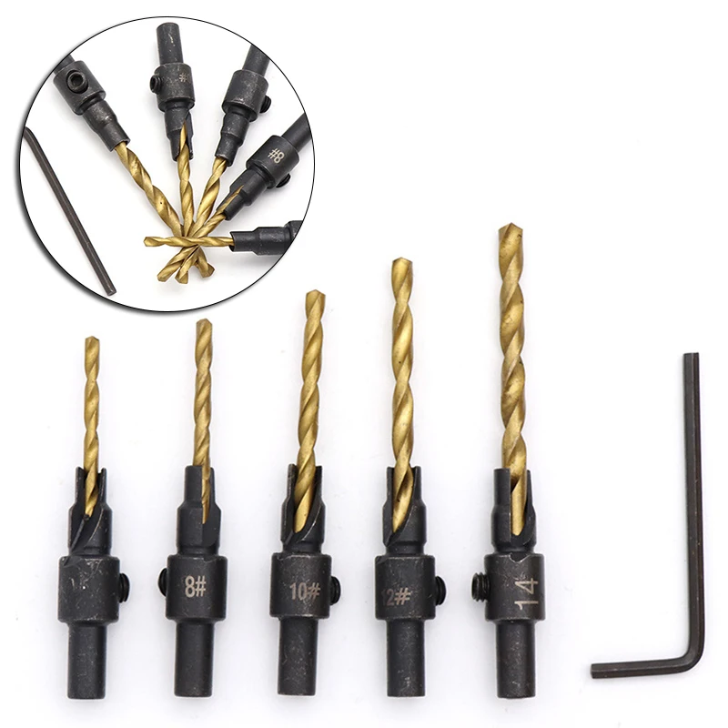5PCS/Set Countersink Drill Bits Woodworking Bit Set Counter Bore Screw 6 8 10 12 14 |