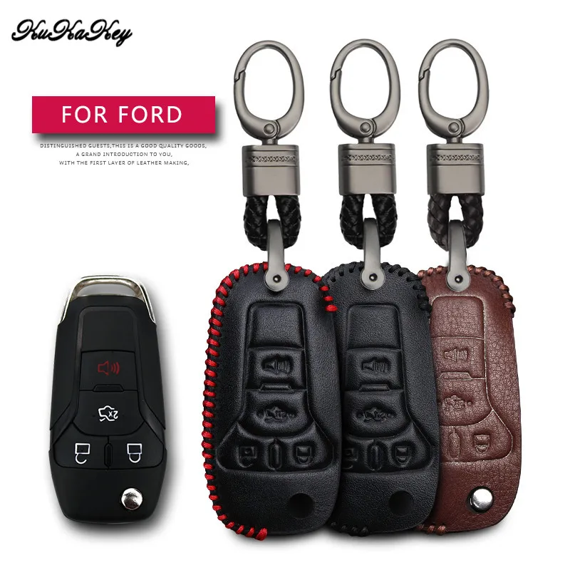 Leather Car Key Case Cover Protection Shell Skin For Ford ka Focus Fiesta Fusion F150 F-150 Mustang Keyring Keychain | Автомобили и