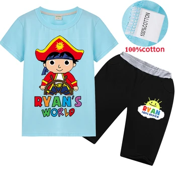 

New Summer Boys Cotton T-shirt Pant Sets Children Pant Tee Shirt Ryan Toy Review Cartoon Short-sleeve Tops Shorts Two-piece Suit
