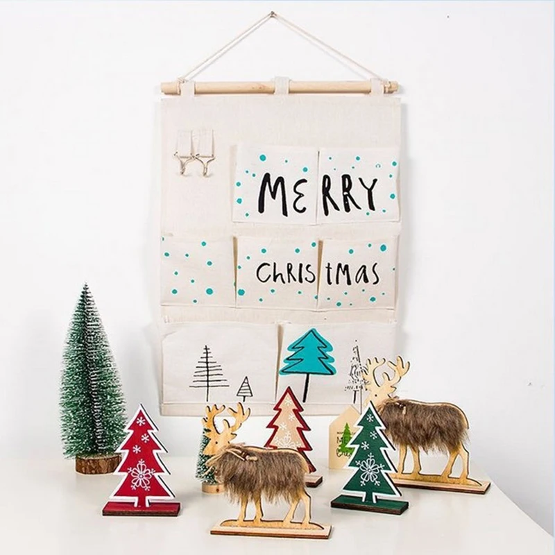 Christmas Tree Non-woven Fabric Hanging Door Bag Storage Pouch Xmas Party Decor