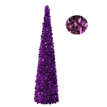 

YuQi 5FT Pop Pull Up Christmas Tinsel Slim Tree Artificial Pencil Tinsel Collapsible Xmas Tree New Year Party Decorations