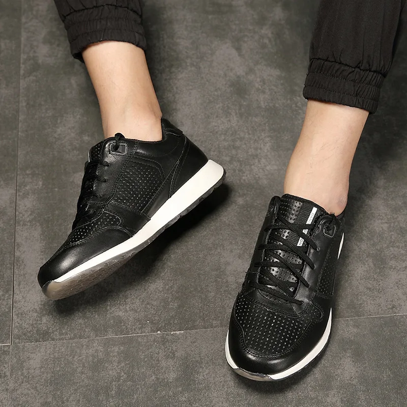

2019 Spring New Style Men Sports Leather Shoes Full-grain Leather Casual Shoes Korean-style Thick Bottomed Shoes Men's