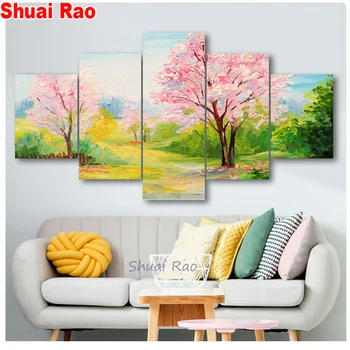 

pink tree Full Square Diamond Painting 5 Panel Landscape puzzle diamond mosaic Picture Of Rhinestones Diamond Embroidery round,