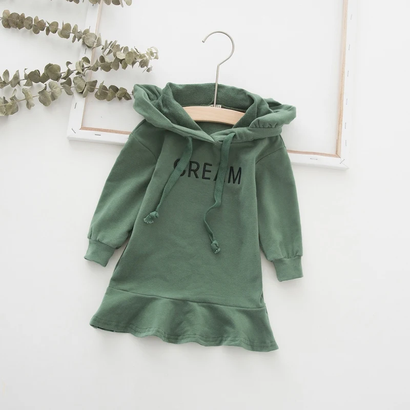 

New Spring 1-7T Baby Girl Clothes Lovely Toddler Girl Dress Casual Fashion Long Sleeve Letter Printing Hoodie Kids Hooded Dress