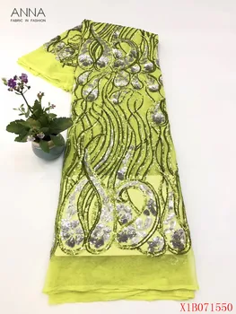 

Anna matcha green african sequins lace fabric high quality embrodiery french net laces nigerian tulle fabrics 5 yards for sewing