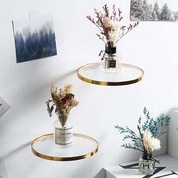 

Circular Wall Hanging Iron and Glass Golden Shelf Potted Plant Shelf Bookshelf Modern Home Decoration Accessories Wall Decor
