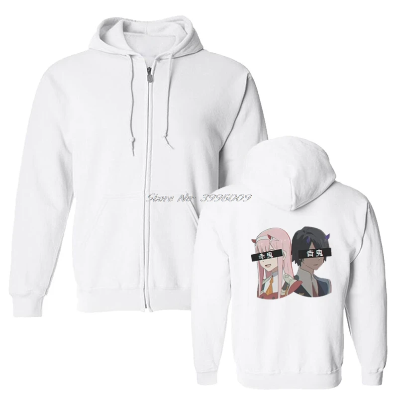 Aka Oni And Ao Oni Amazing hoodies Darling In The Franxx Zero Two Men Zipper Fleece Sweatshirts Coat Streetwear