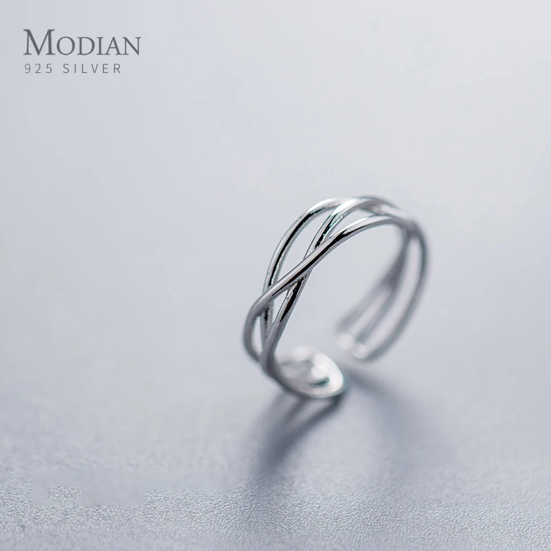 

Modian Fashion 925 Sterling Silver Simple Stackable Geometric Twist Open Adjustable Finger Ring for Women Fine Jewelry 2020 New