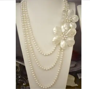 

Free shipping Natural White Pearl Shell Floral Flower Petal multilayer Strand Stacked Necklace 20inches