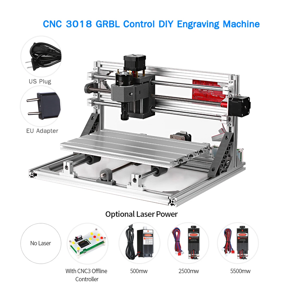 Обновленная версия CNC 3018 GRBL управление DIY Мини станок с ЧПУ маршрутизатор лазерный гравер рабочая зона 300*180*40 мм деревообрабатывающий инструмент - Цвет: Standard US plug