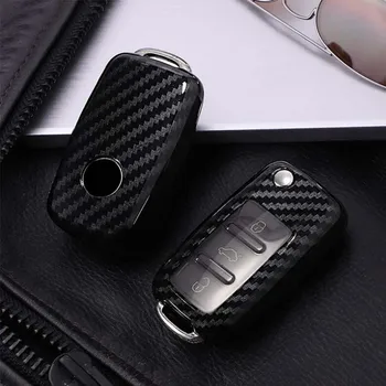 

1Pc Carbon Fiber Look Car Key Chain Case fob Cover Shell For Volkswagen Polo Bora Tiguan Passat Golf 6 Lavida